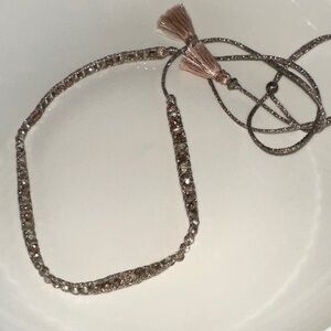 Rose Gold Crystal Slider Necklace Choker with Tassel Ends